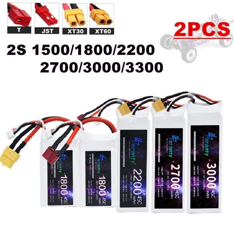 Drone Rc Leading - 2PCS 7.4V Lipo 2S Battery 1500mah/1800mAh/2200mah/2700mah/3000mah/3300mah